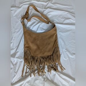 Soft Suede Tan Fringe Shoulder Bag